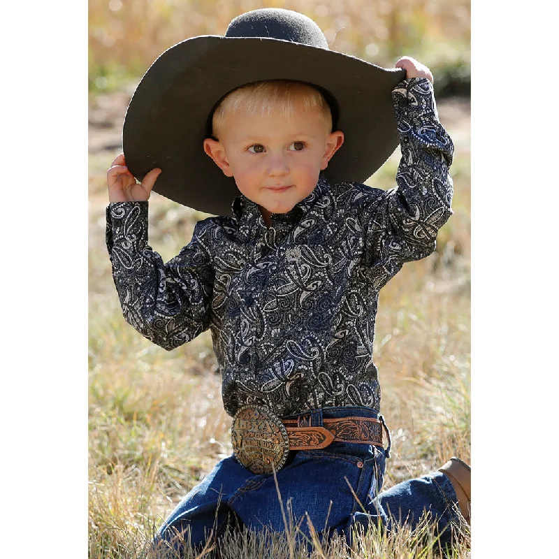 Cinch Boy's Toddler Black Paisley Print Long Sleeve Shirt