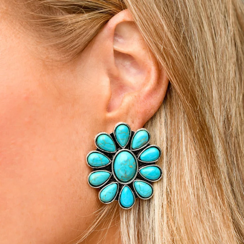 Turquoise Flower Cluster Post Earrings