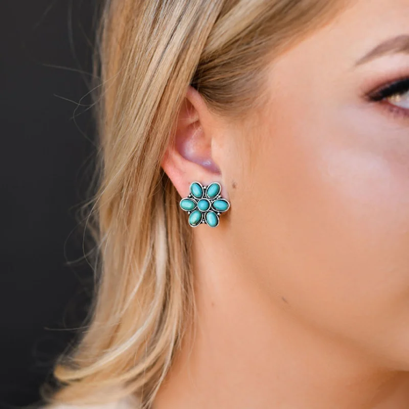 Turquoise Flower Stud Earrings