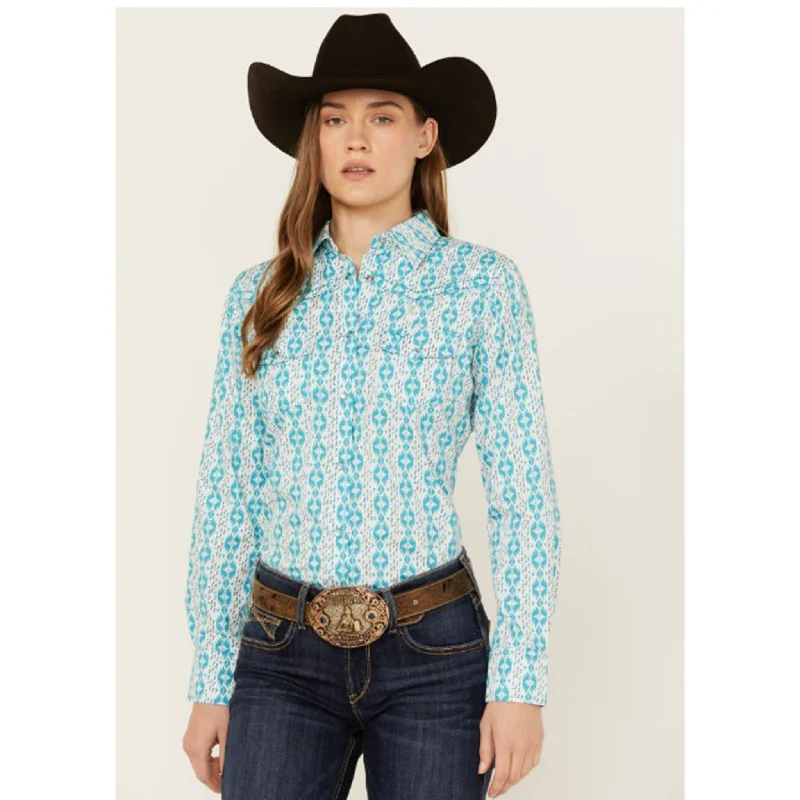 Cowboy Hardware Women's Turquoise Tonal Aztec Long Sleeve