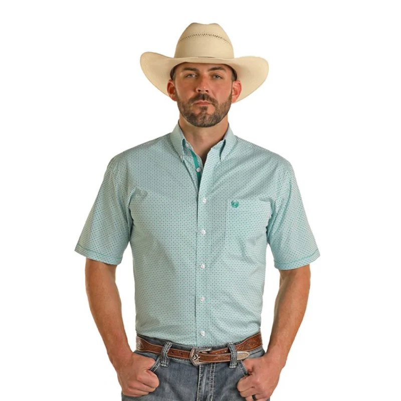 Panhandle Men's Turquoise Geo Print Short Sleeve