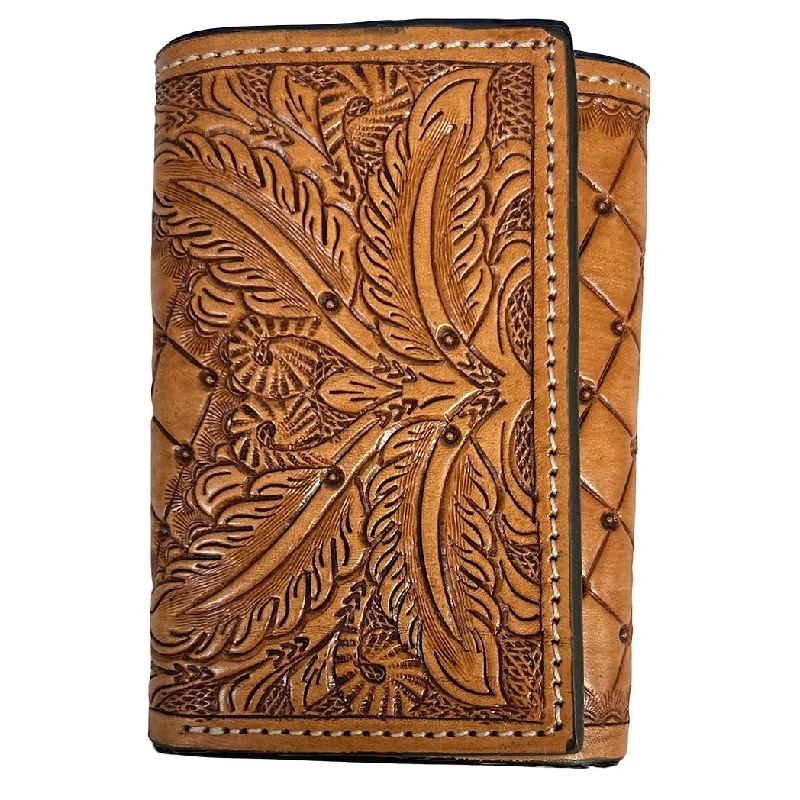 Twisted X Tan Diamond Weave Feather Tooled Trifold Wallet